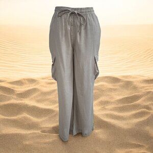 Serra Womens Viscose Linen Cargo Pant M Neutral Minimalist Lounge Coastal Travel